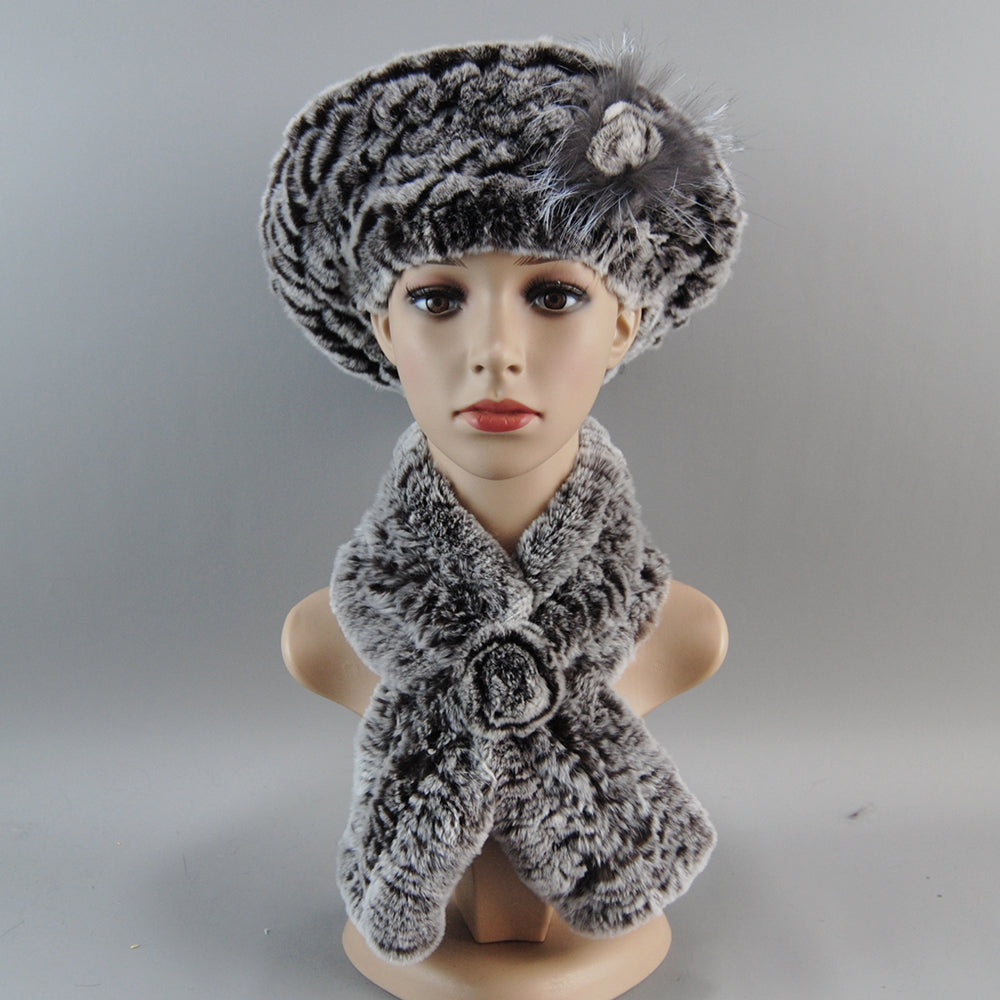 Women Fashion Rex Rabbit Fur Hats Scarves And Caps Warm Real Fur Hat Muffler Winter Fur Scarf Sets 8