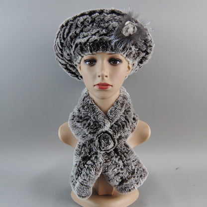 Women Fashion Rex Rabbit Fur Hats Scarves And Caps Warm Real Fur Hat Muffler Winter Fur Scarf Sets 8