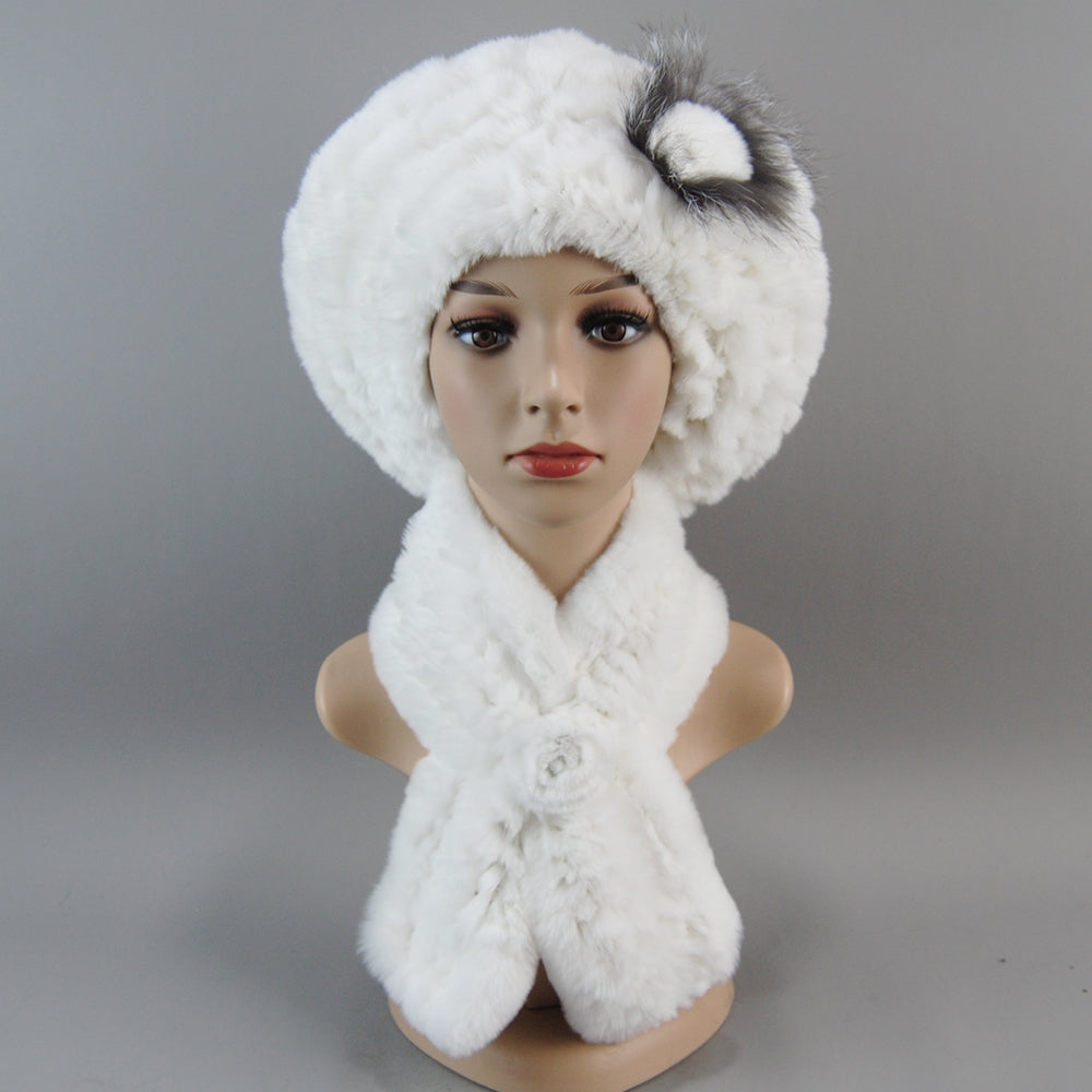 Women Fashion Rex Rabbit Fur Hats Scarves And Caps Warm Real Fur Hat Muffler Winter Fur Scarf Sets 10