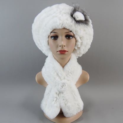 Women Fashion Rex Rabbit Fur Hats Scarves And Caps Warm Real Fur Hat Muffler Winter Fur Scarf Sets 10