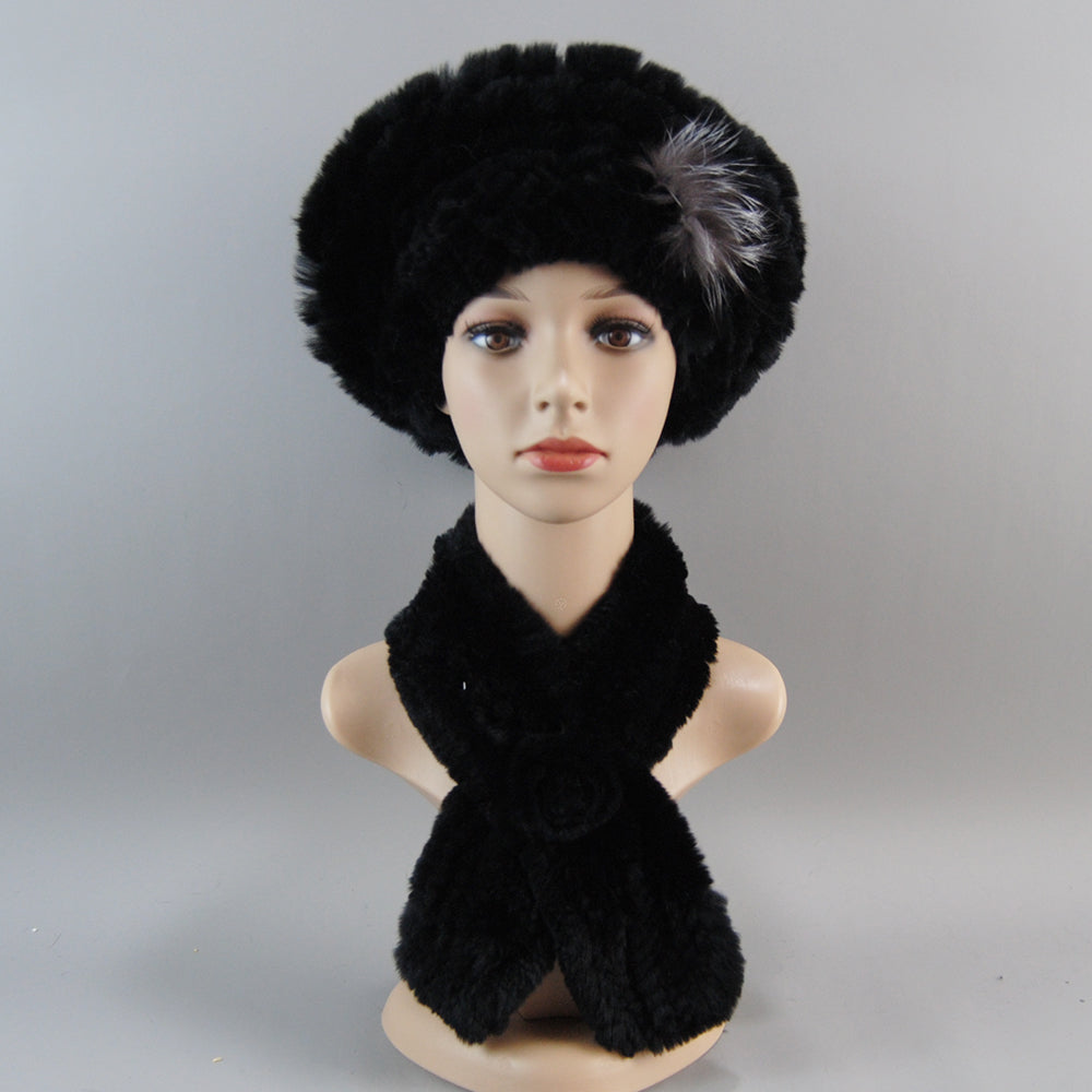Women Fashion Rex Rabbit Fur Hats Scarves And Caps Warm Real Fur Hat Muffler Winter Fur Scarf Sets 12