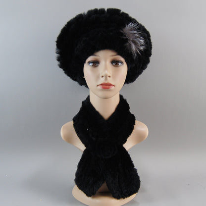 Women Fashion Rex Rabbit Fur Hats Scarves And Caps Warm Real Fur Hat Muffler Winter Fur Scarf Sets 12