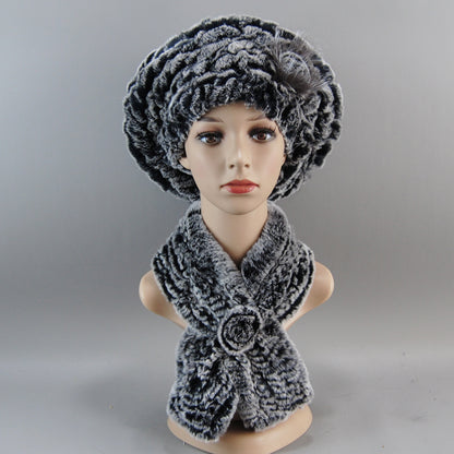 Women Fashion Rex Rabbit Fur Hats Scarves And Caps Warm Real Fur Hat Muffler Winter Fur Scarf Sets 6