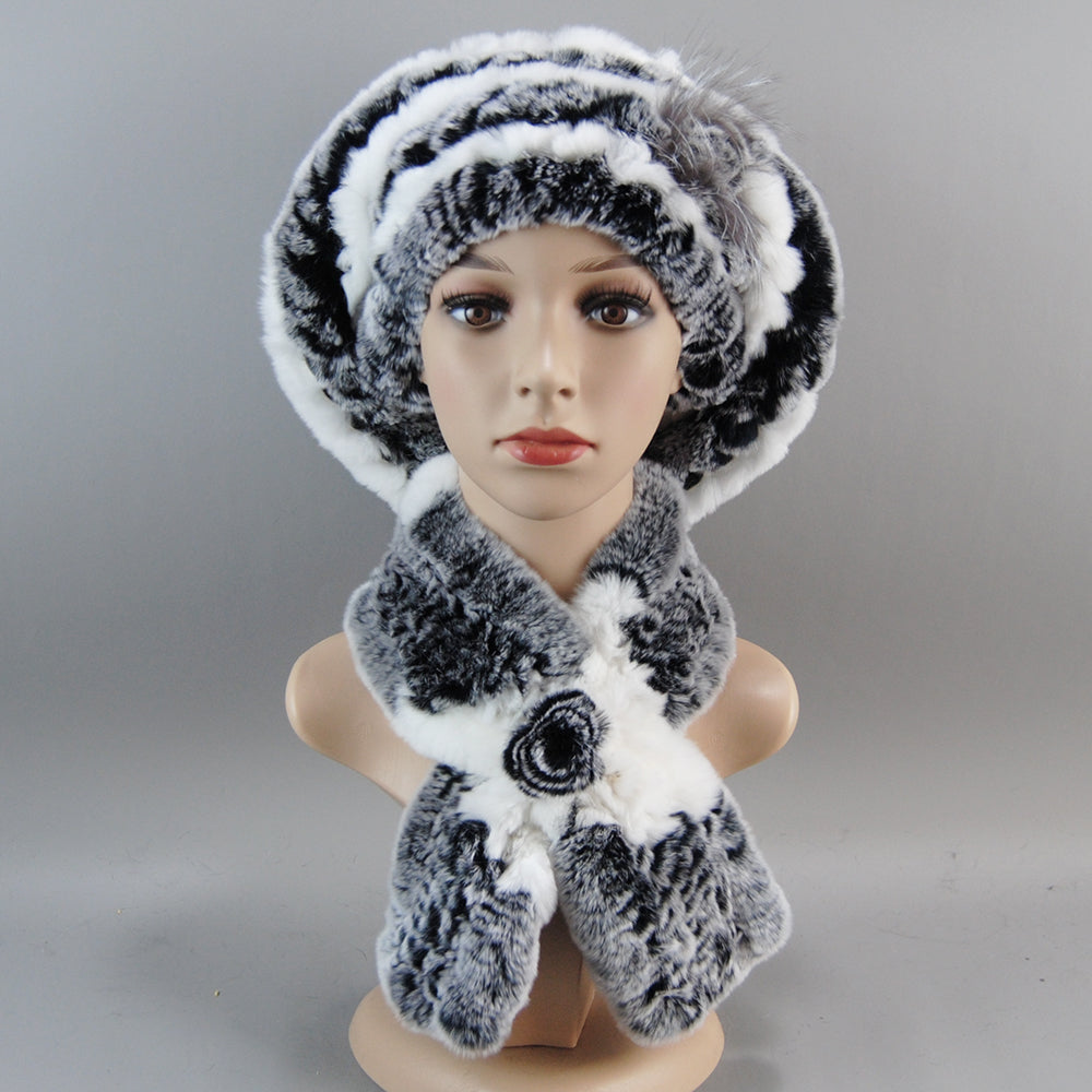 Women Fashion Rex Rabbit Fur Hats Scarves And Caps Warm Real Fur Hat Muffler Winter Fur Scarf Sets 11