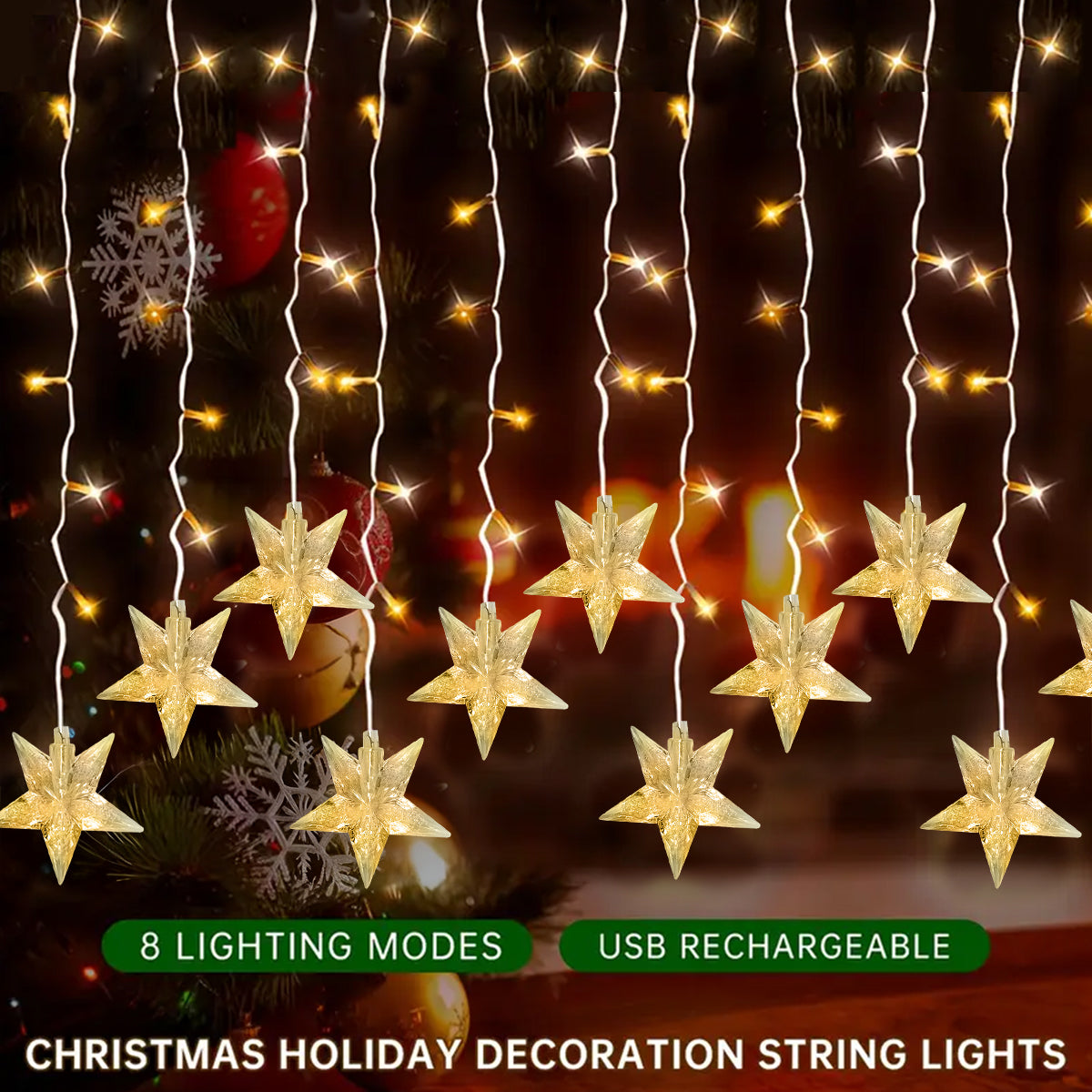 Outdoor Fairy Christmas Lamp, Solar LED Ice Crystal String Lights for Garden Wedding Party Decoration