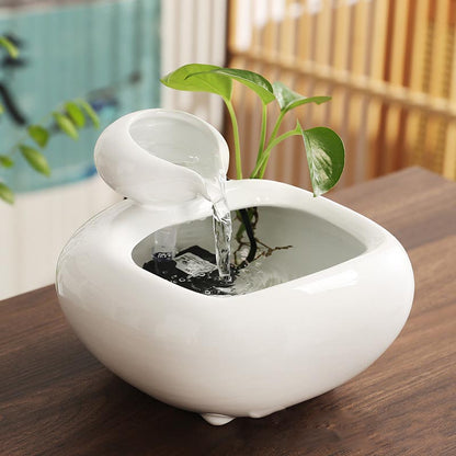 Ceramic Fountain Hydroponic Vase Waterfall Calming Fish Tank Water Feature For Office Home Decor Po