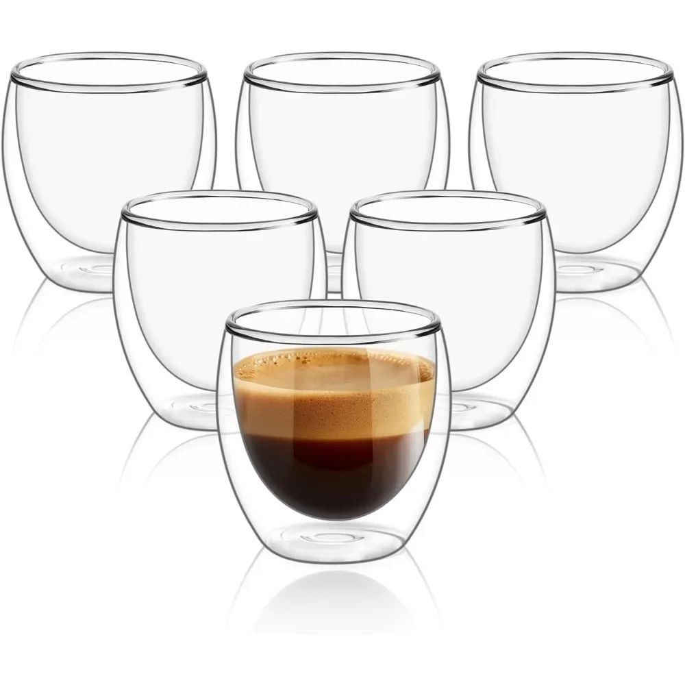 Premium Double-Wall Insulated Glass Coffee & Beverage Mug Set - (80/150/250/350/450 ml) Thermal Drinkware