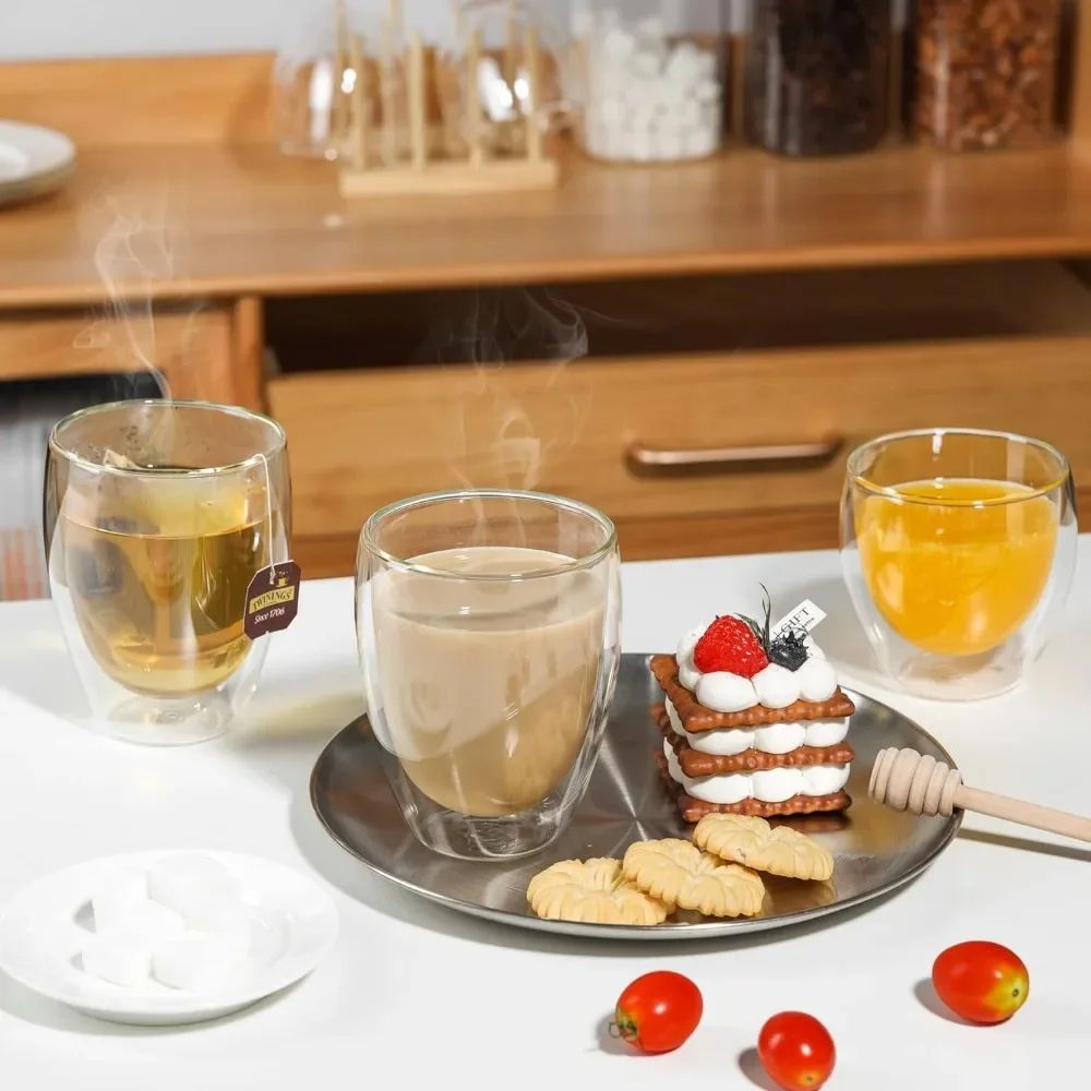 Premium DoubleWall Insulated Glass Coffee  Beverage Mug Set  6 Sizes 80150250350450 Ml Thermal Drin 3