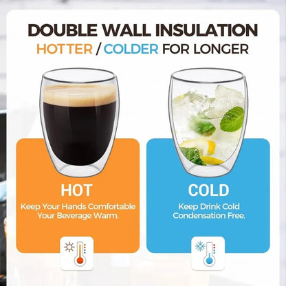 Premium DoubleWall Insulated Glass Coffee  Beverage Mug Set  6 Sizes 80150250350450 Ml Thermal Drin 5