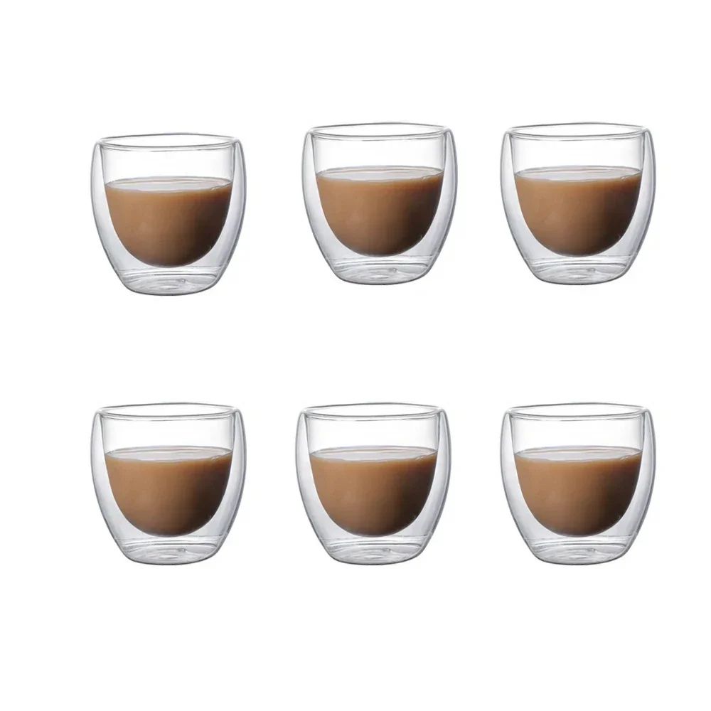 Premium DoubleWall Insulated Glass Coffee  Beverage Mug Set  6 Sizes 80150250350450 Ml Thermal Drin 6