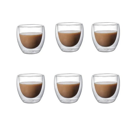 Premium DoubleWall Insulated Glass Coffee  Beverage Mug Set  6 Sizes 80150250350450 Ml Thermal Drin 6