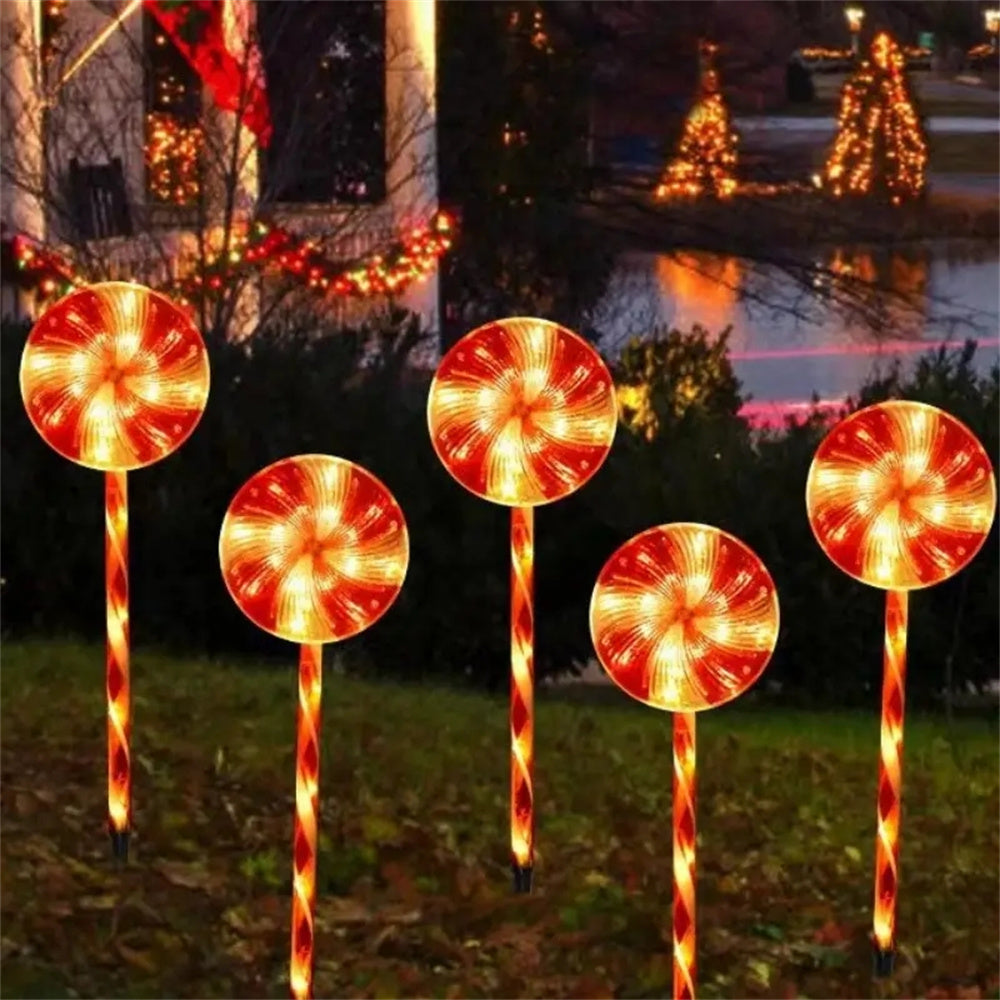 Candy Cane Stake Lights Christmas Solar Pathway Lights Waterproof Holiday Decorations Lawn Light 3