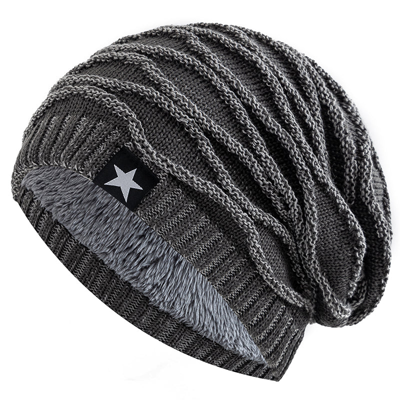Slouchy Unisex Winter Hat With Fur Lining Fivepointed Star Decor Warm Beanie Cap For Men And Women  2