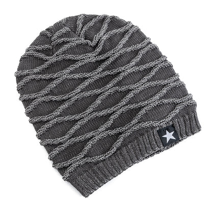 Slouchy Unisex Winter Hat With Fur Lining Fivepointed Star Decor Warm Beanie Cap For Men And Women  4