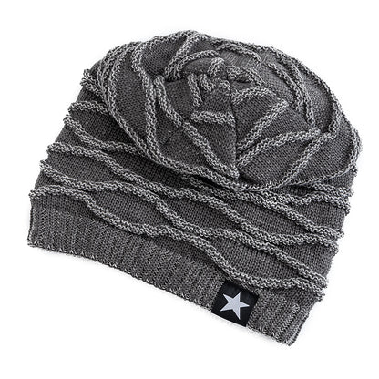 Slouchy Unisex Winter Hat With Fur Lining Fivepointed Star Decor Warm Beanie Cap For Men And Women  3