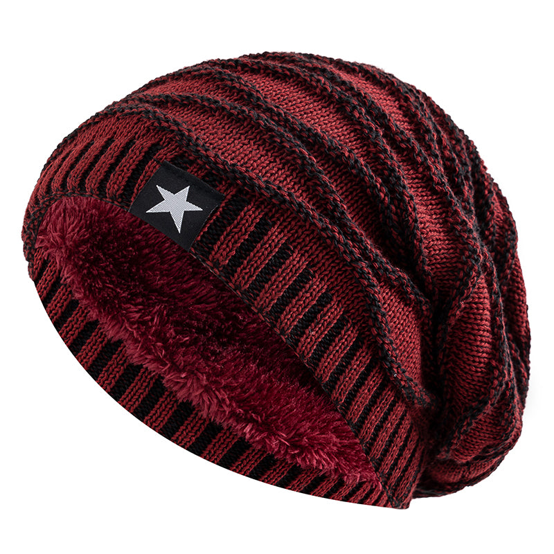Slouchy Unisex Winter Hat With Fur Lining Fivepointed Star Decor Warm Beanie Cap For Men And Women  7