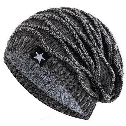Slouchy Unisex Winter Hat With Fur Lining Fivepointed Star Decor Warm Beanie Cap For Men And Women  8