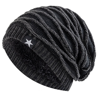 Slouchy Unisex Winter Hat With Fur Lining Fivepointed Star Decor Warm Beanie Cap For Men And Women  6