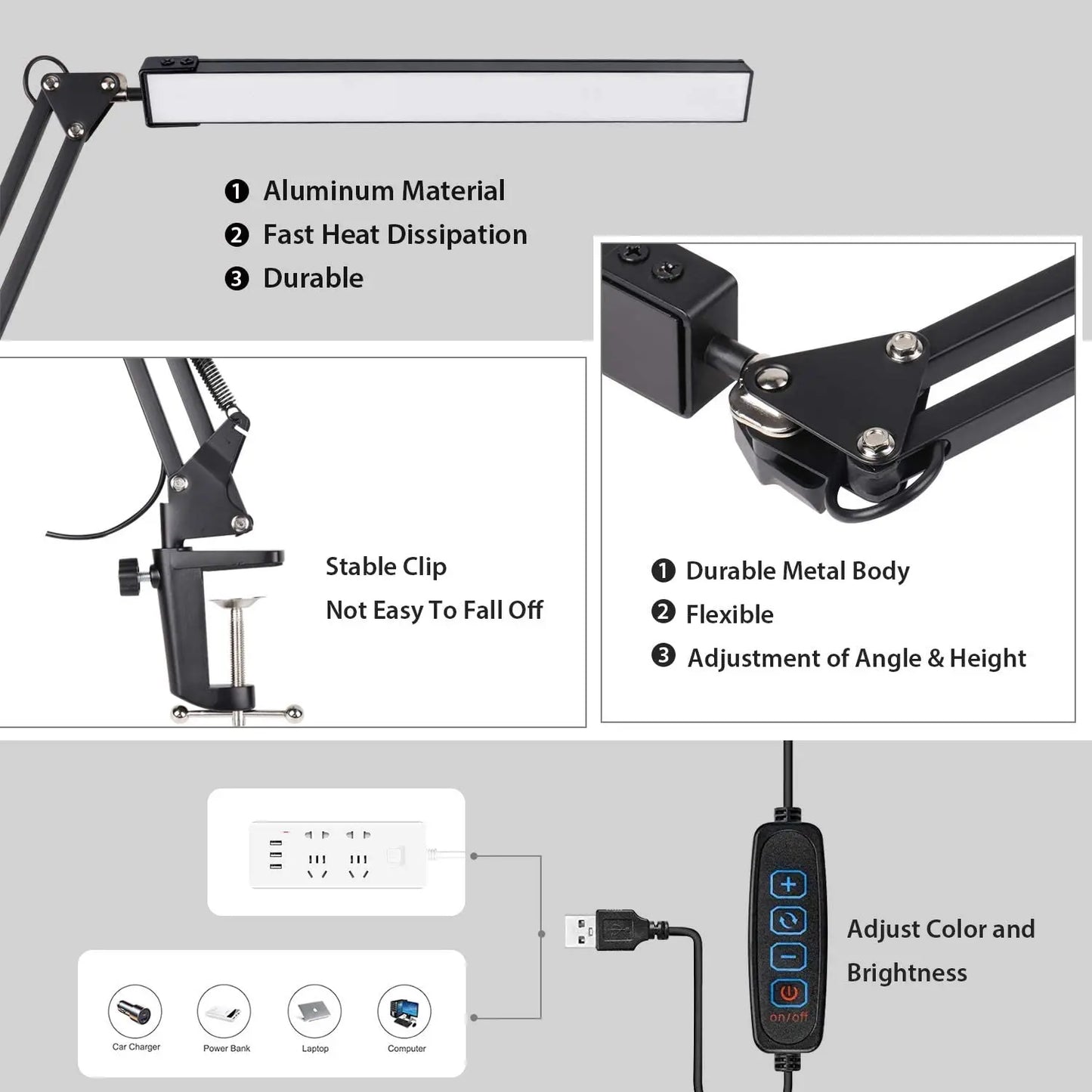 Adjustable LED Desk Lamp With Clamp EyeCaring Architect Desk Light Color Modes Metal Swing Arm 1