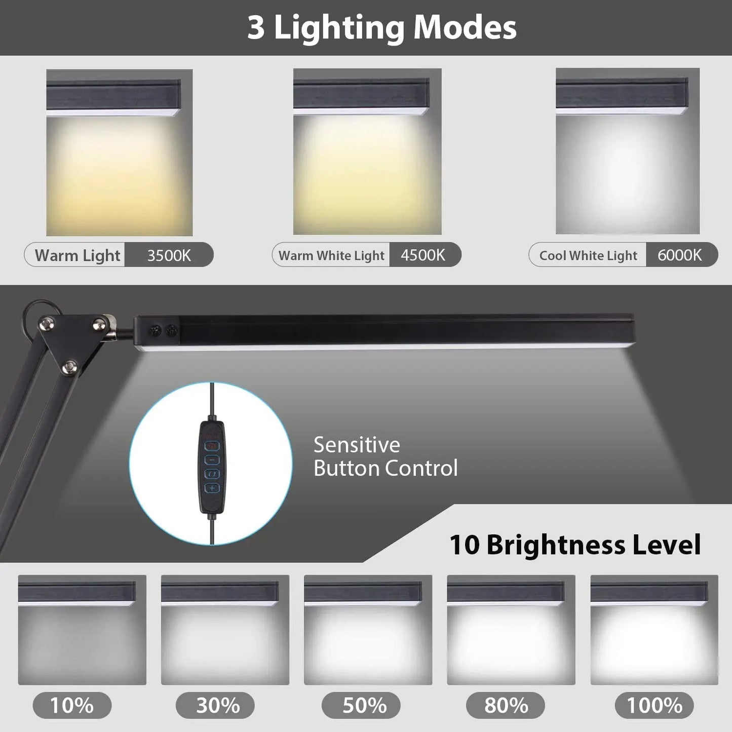 Adjustable LED Desk Lamp With Clamp EyeCaring Architect Desk Light Color Modes Metal Swing Arm 2