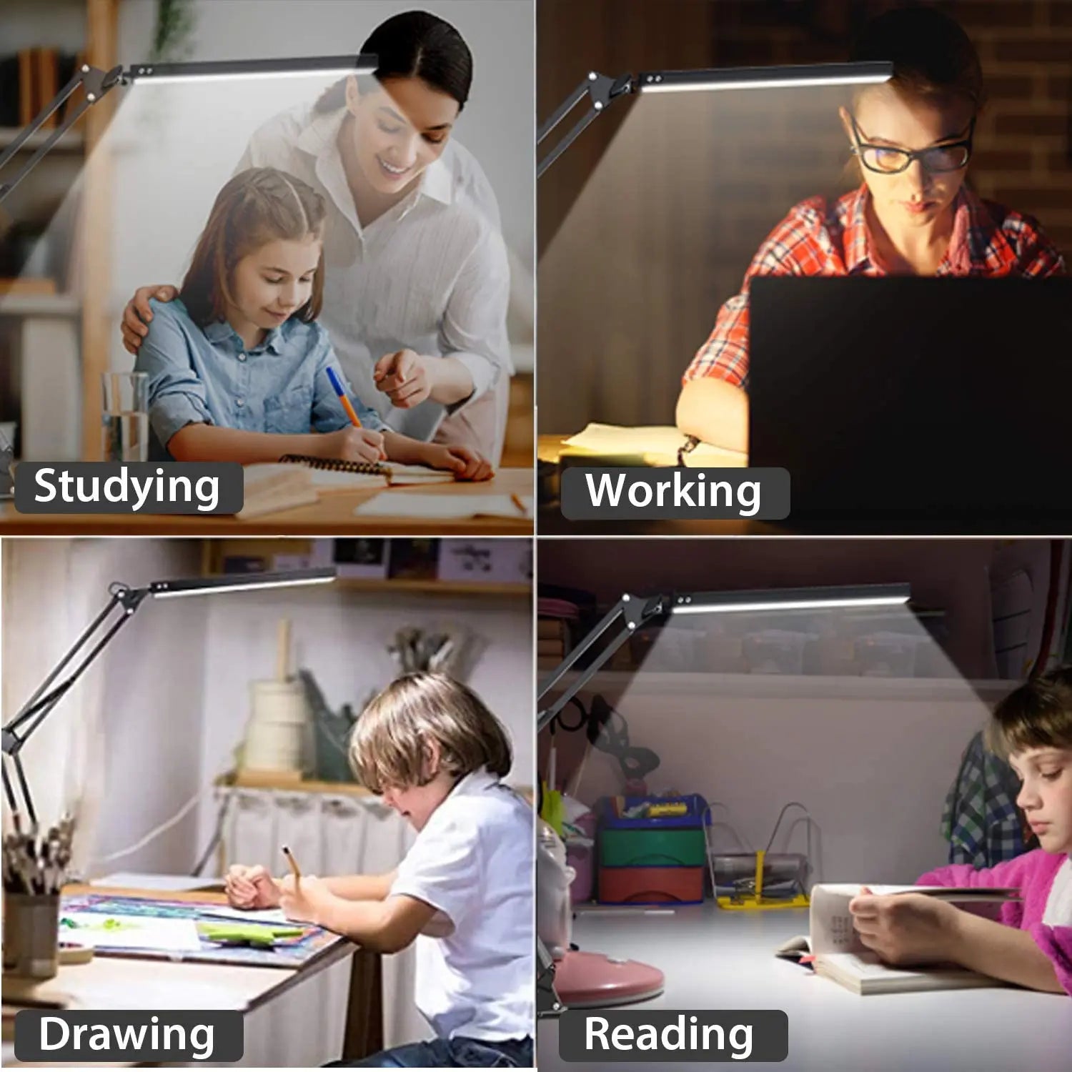 Adjustable LED Desk Lamp With Clamp EyeCaring Architect Desk Light Color Modes Metal Swing Arm 3