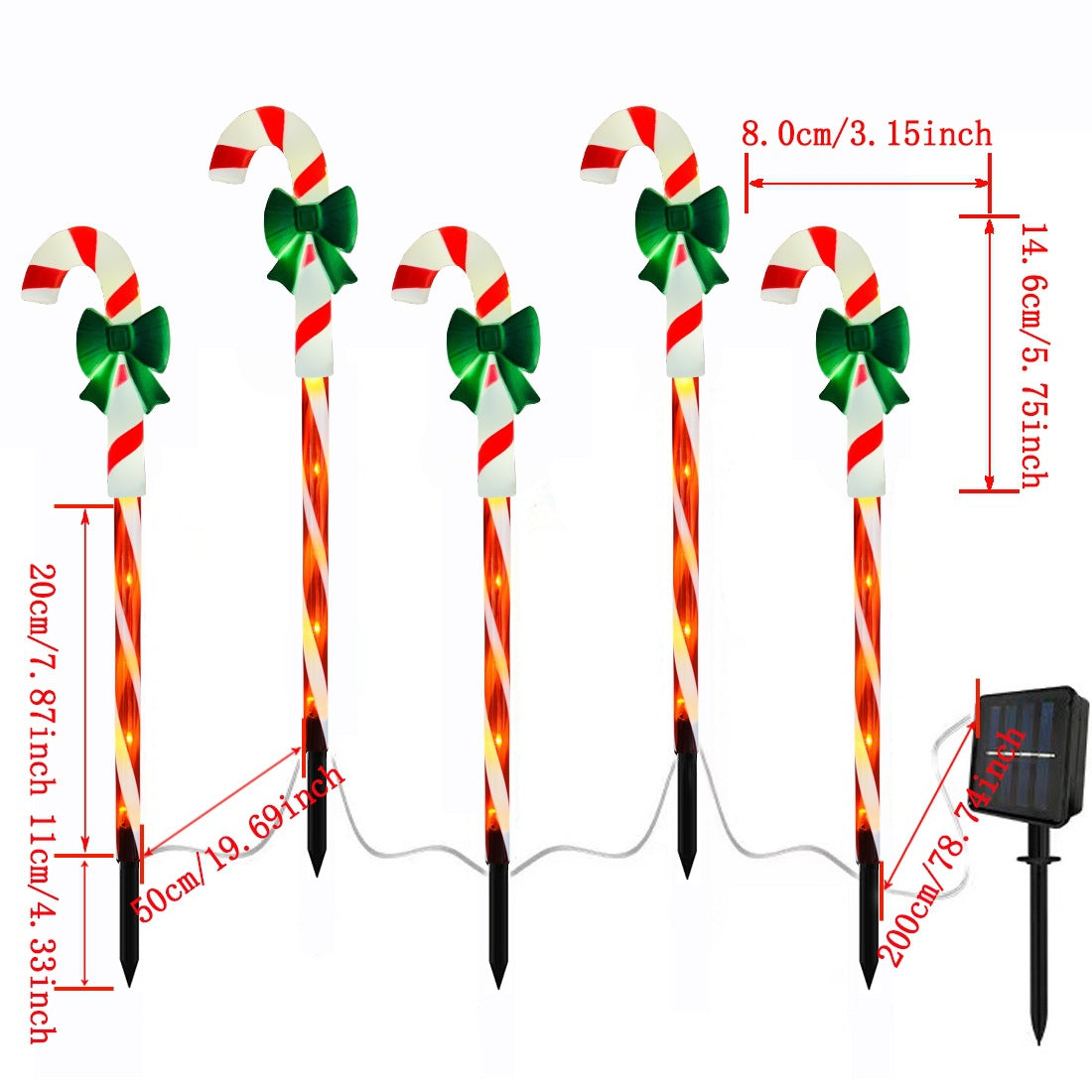 Solar Christmas Candy Cane Lights Waterproof Pathway Decoration For Yard 2