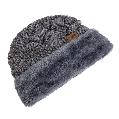 Warm Fleece Lined Beanie Cap Casual Unisex Slouchy Winter Hat Knitted Hat With Label Decor 3