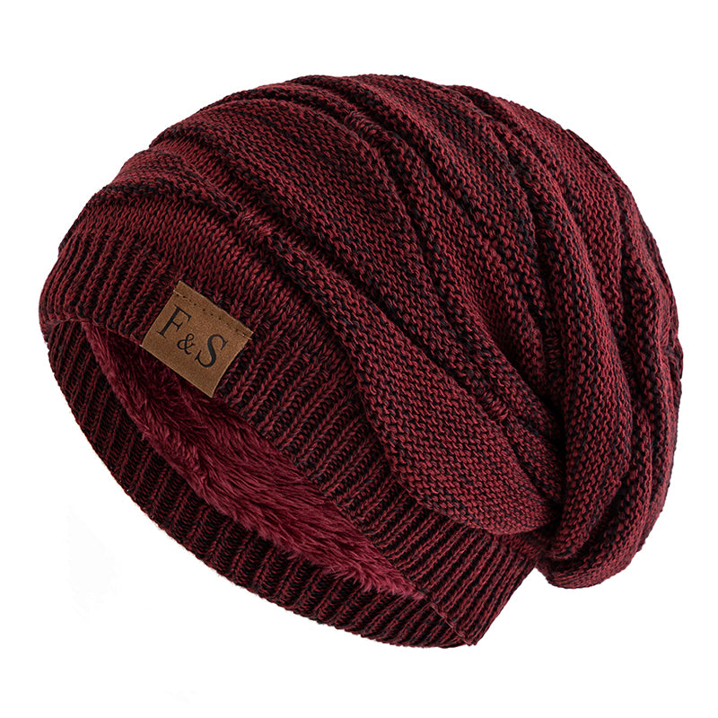 Warm Fleece Lined Beanie Cap Casual Unisex Slouchy Winter Hat Knitted Hat With Label Decor 7