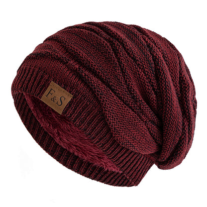 Warm Fleece Lined Beanie Cap Casual Unisex Slouchy Winter Hat Knitted Hat With Label Decor 7