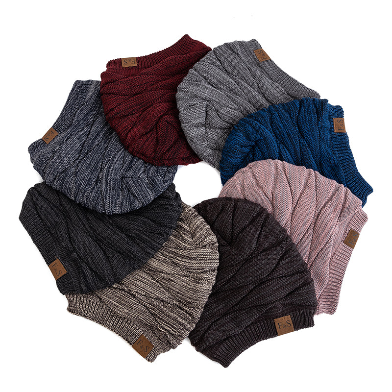 Warm Fleece Lined Beanie Cap Casual Unisex Slouchy Winter Hat Knitted Hat With Label Decor 1