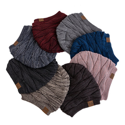 Warm Fleece Lined Beanie Cap Casual Unisex Slouchy Winter Hat Knitted Hat With Label Decor 1
