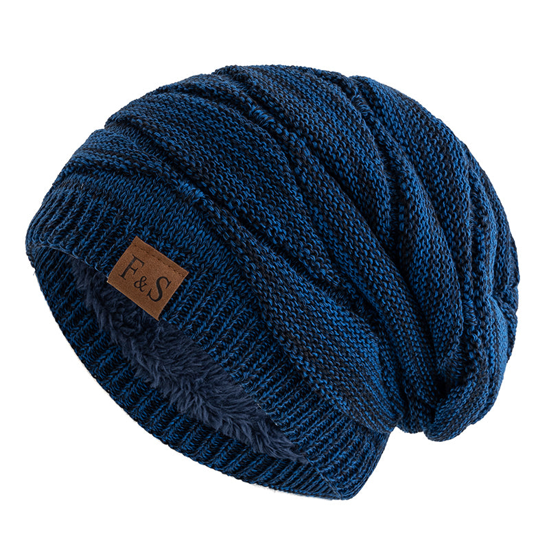 Warm Fleece Lined Beanie Cap Casual Unisex Slouchy Winter Hat Knitted Hat With Label Decor 10