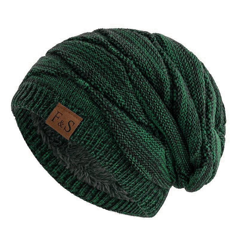 Warm Fleece Lined Beanie Cap Casual Unisex Slouchy Winter Hat Knitted Hat With Label Decor 12
