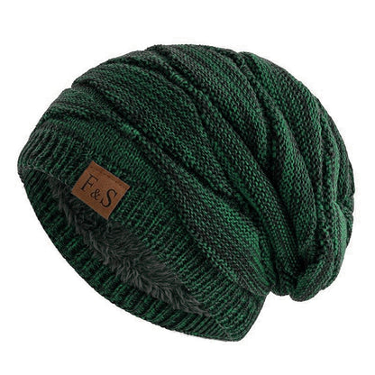 Warm Fleece Lined Beanie Cap Casual Unisex Slouchy Winter Hat Knitted Hat With Label Decor 12