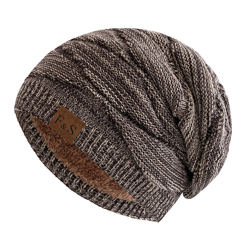 Warm Fleece Lined Beanie Cap Casual Unisex Slouchy Winter Hat Knitted Hat With Label Decor 5