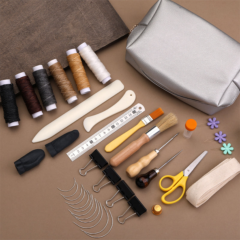 DIY Crafts Bookbinding Tools Kit with Paper Awl, Curved Needles, Wax Thread & Ruler