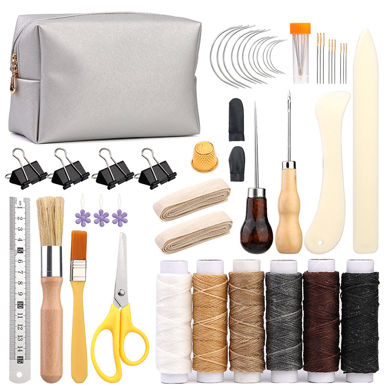 DIY Crafts Bookbinding Tools Kit with Paper Awl, Curved Needles, Wax Thread & Ruler