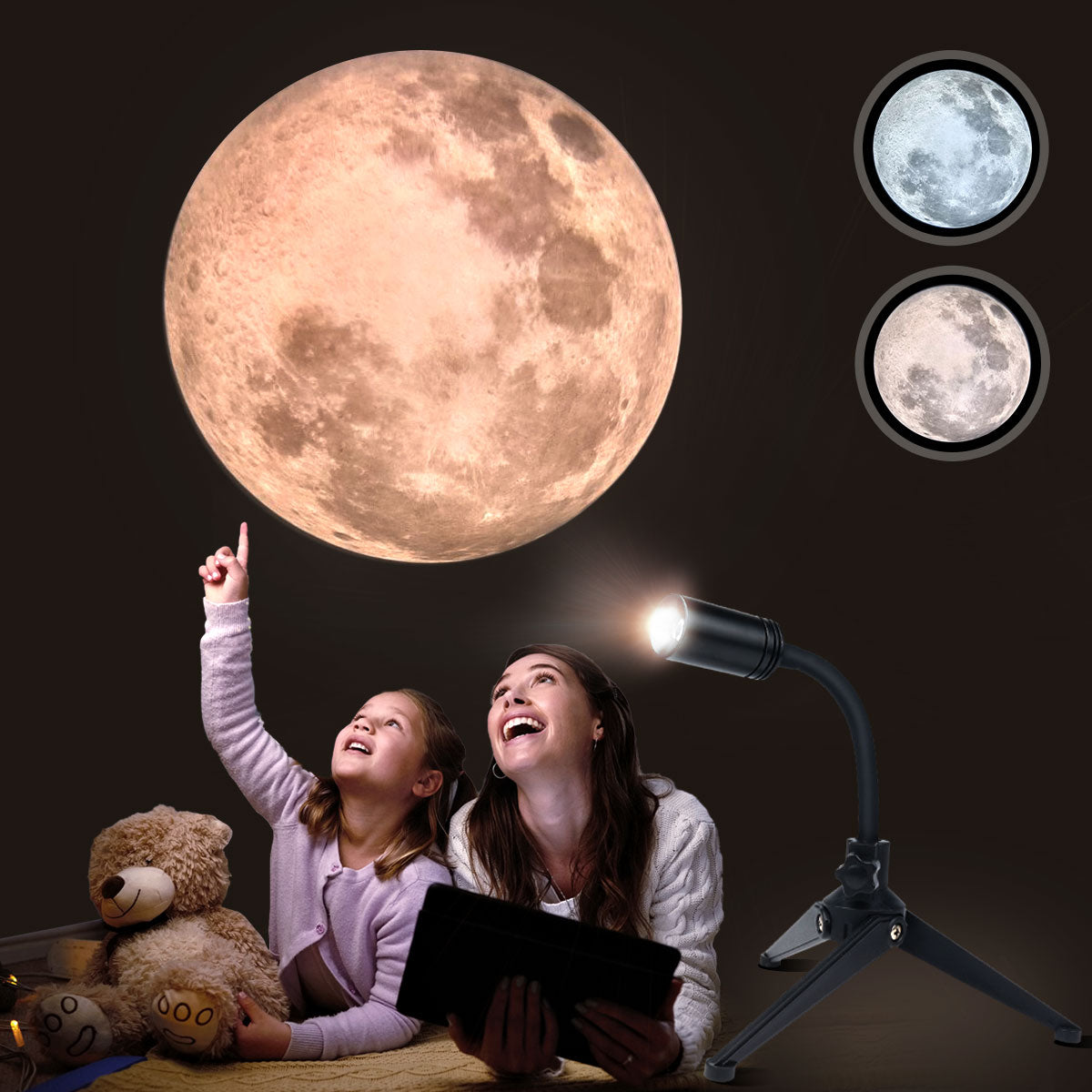 Lighting Colors Moon Lamp, Upgrade Non-Fade Moon Projector Night Light, Brightness Adjustable Atmosphere Wall Ceiling