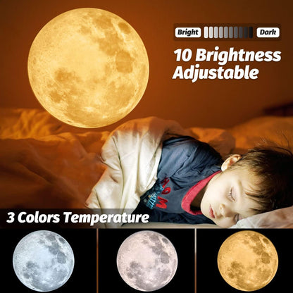 Lighting Colors Moon Lamp, Upgrade Non-Fade Moon Projector Night Light, Brightness Adjustable Atmosphere Wall Ceiling