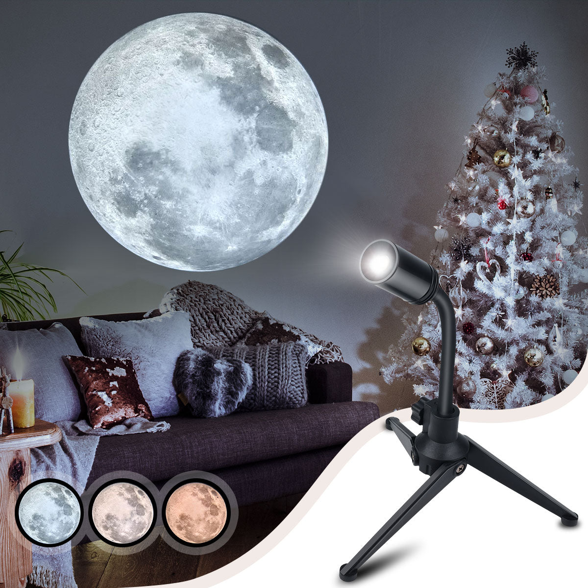 Lighting Colors Moon Lamp, Upgrade Non-Fade Moon Projector Night Light, Brightness Adjustable Atmosphere Wall Ceiling
