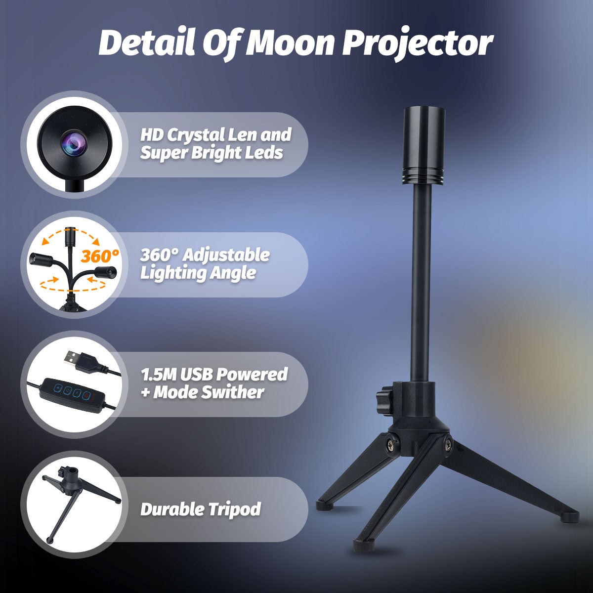 Lighting Colors Moon Lamp, Upgrade Non-Fade Moon Projector Night Light, Brightness Adjustable Atmosphere Wall Ceiling