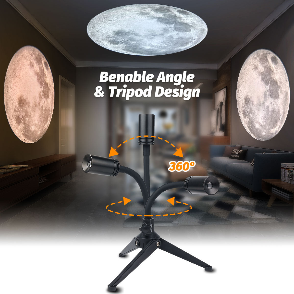 Lighting Colors Moon Lamp, Upgrade Non-Fade Moon Projector Night Light, Brightness Adjustable Atmosphere Wall Ceiling