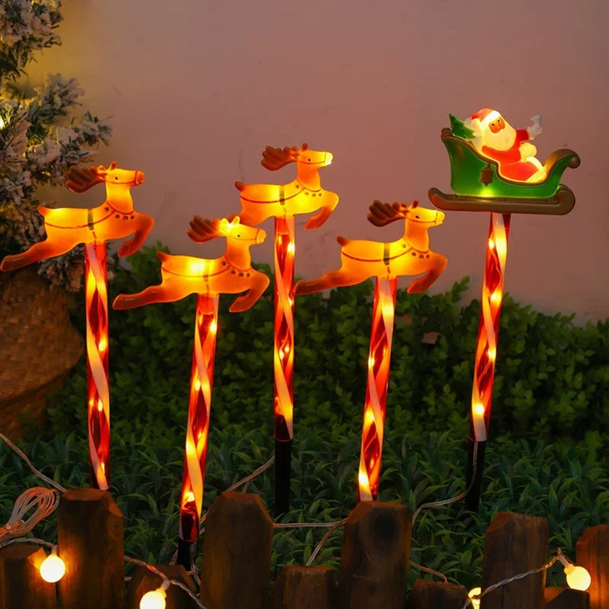 Deer Pulling Car Santa Claus Holiday Decoration, Outdoor Lawn Lights Grounding Atmosphere Ornament