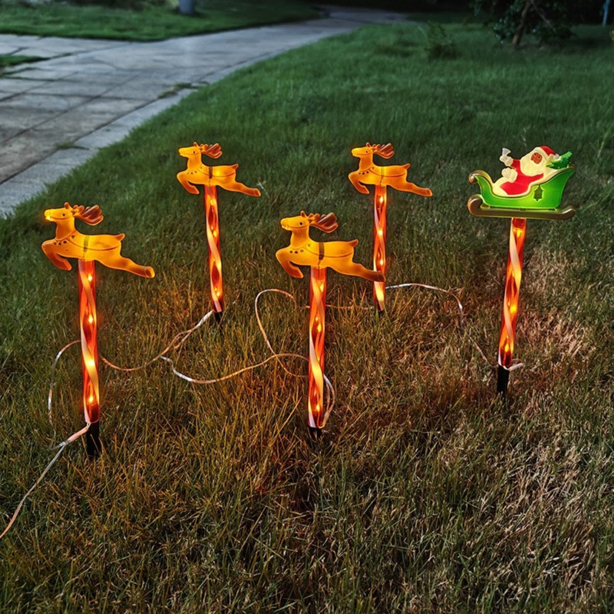 Deer Pulling Car Santa Claus Holiday Decoration, Outdoor Lawn Lights Grounding Atmosphere Ornament