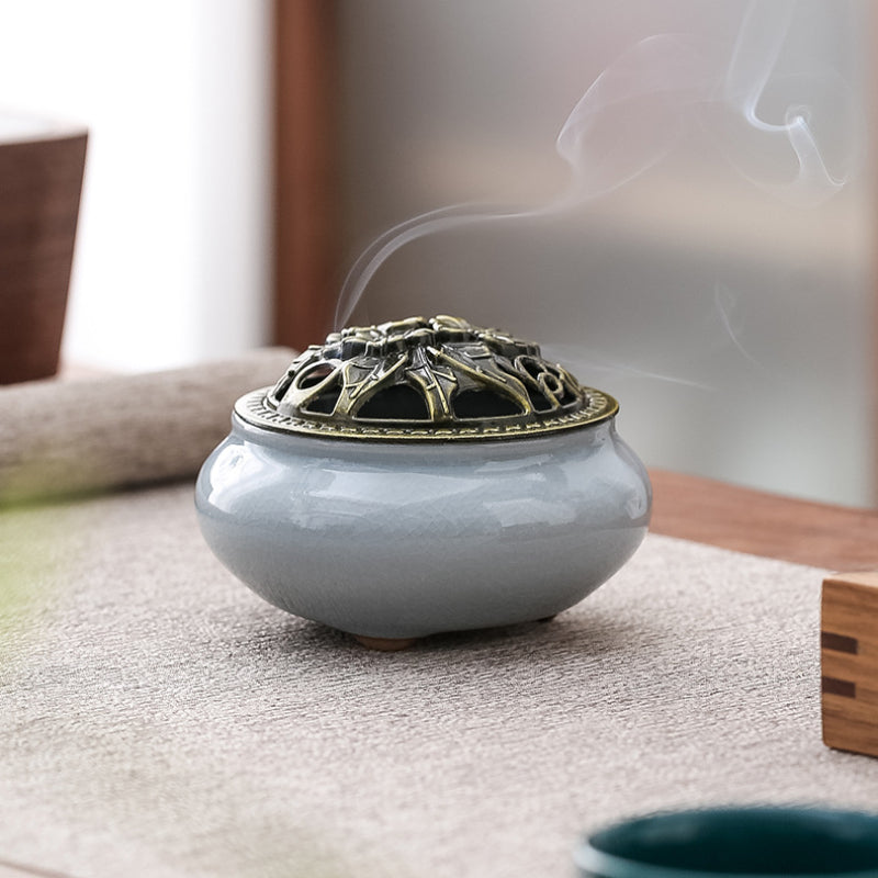 Ceramic Tea Set One Pot Four Cups Sandalwood Stove With Incense Burner Gift Box For Ceremony 5