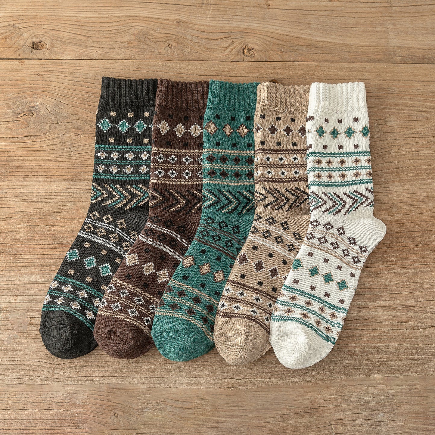 Man Women Socks Retro Style Flower Pattern Thick Warm Winter Socks 7