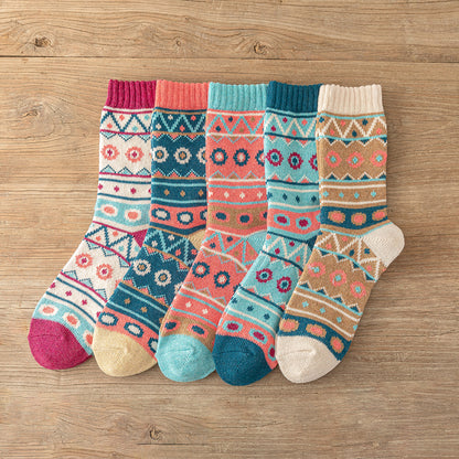 Man Women Socks Retro Style Flower Pattern Thick Warm Winter Socks 8