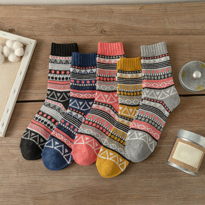 Man Women Socks Retro Style Flower Pattern Thick Warm Winter Socks 9