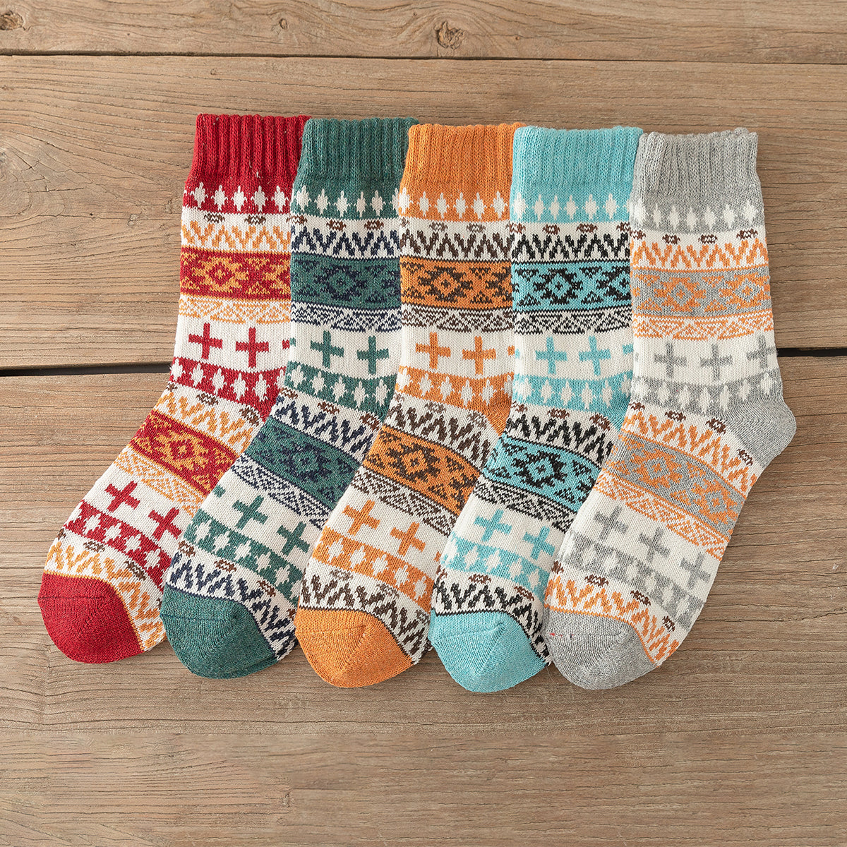 Man Women Socks Retro Style Flower Pattern Thick Warm Winter Socks 11