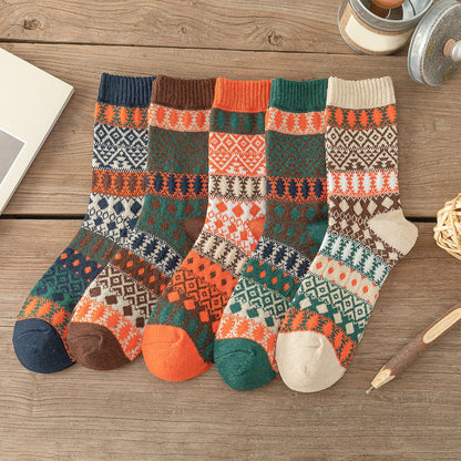 Man Women Socks Retro Style Flower Pattern Thick Warm Winter Socks 12